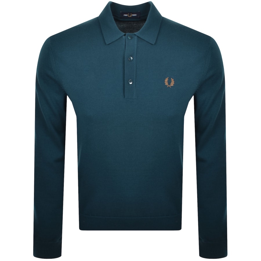 トップス Fred Perry Long Sleeve Ribbed Polo Shirt Fred Perry Long Sleeve Knit Polo Dark Petrol | Mainline Menswear x